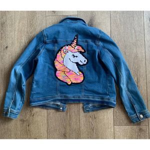 Fabkids Sequins Unicorn Jean Jacket Size L 10/12